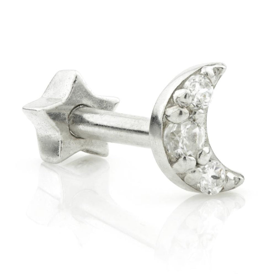 Sterling Silver CZ Gem Crescent Moon Cartilage Bar Earring - ZuZu Jewellery