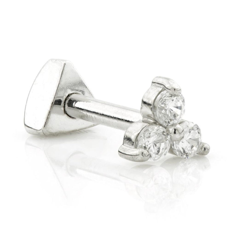 Sterling Silver Triple Gem Cartilage Bar Earring - Triangle Screw Back - ZuZu Jewellery