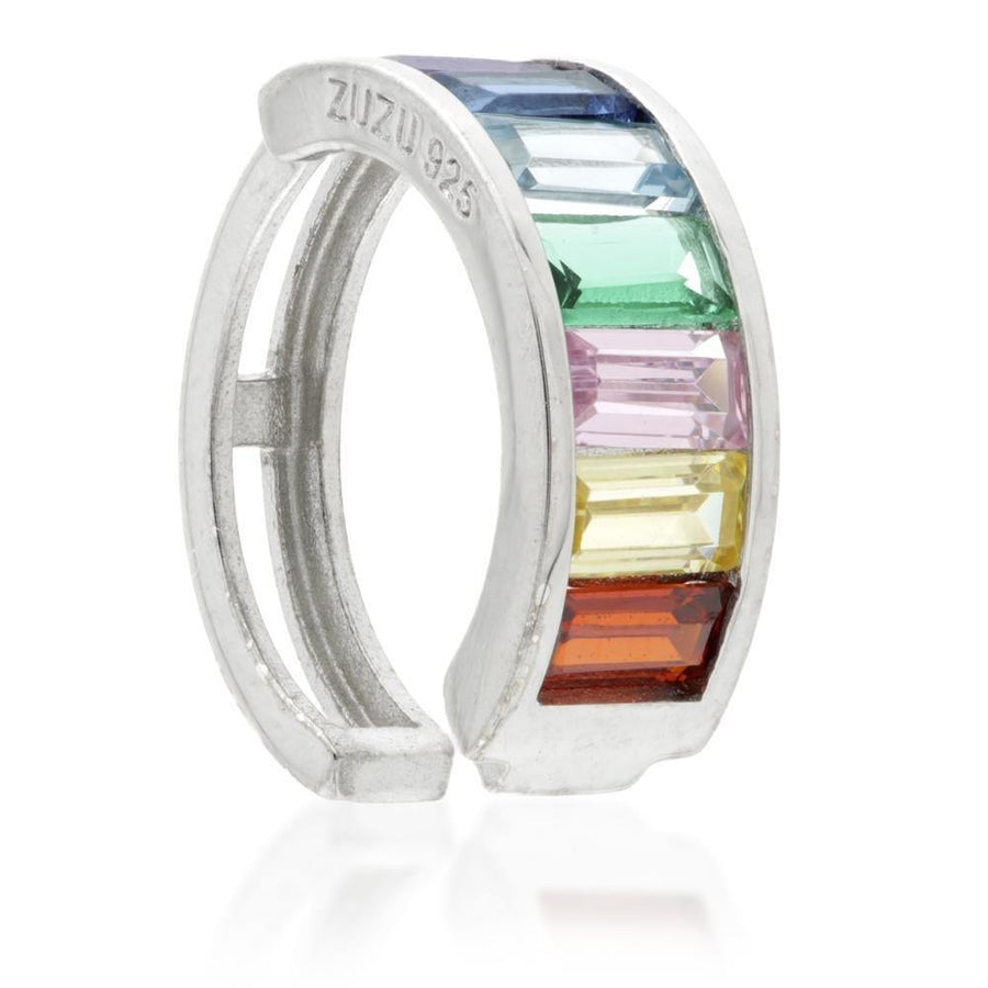 Sterling Silver Rectangular Rainbow CZ Gem Ear Cuff - ZuZu Jewellery