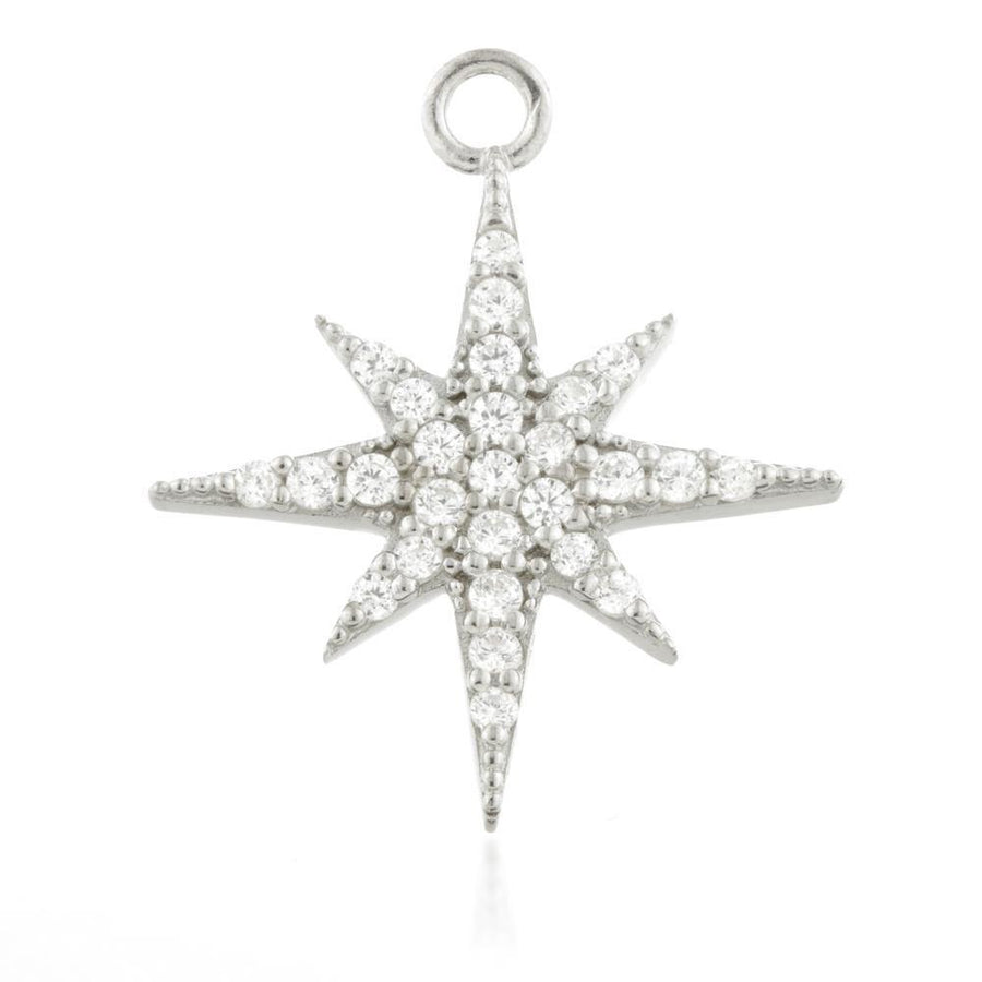 Sterling Silver CZ North Star Charm for Plain Clicker Hoop - ZuZu Jewellery