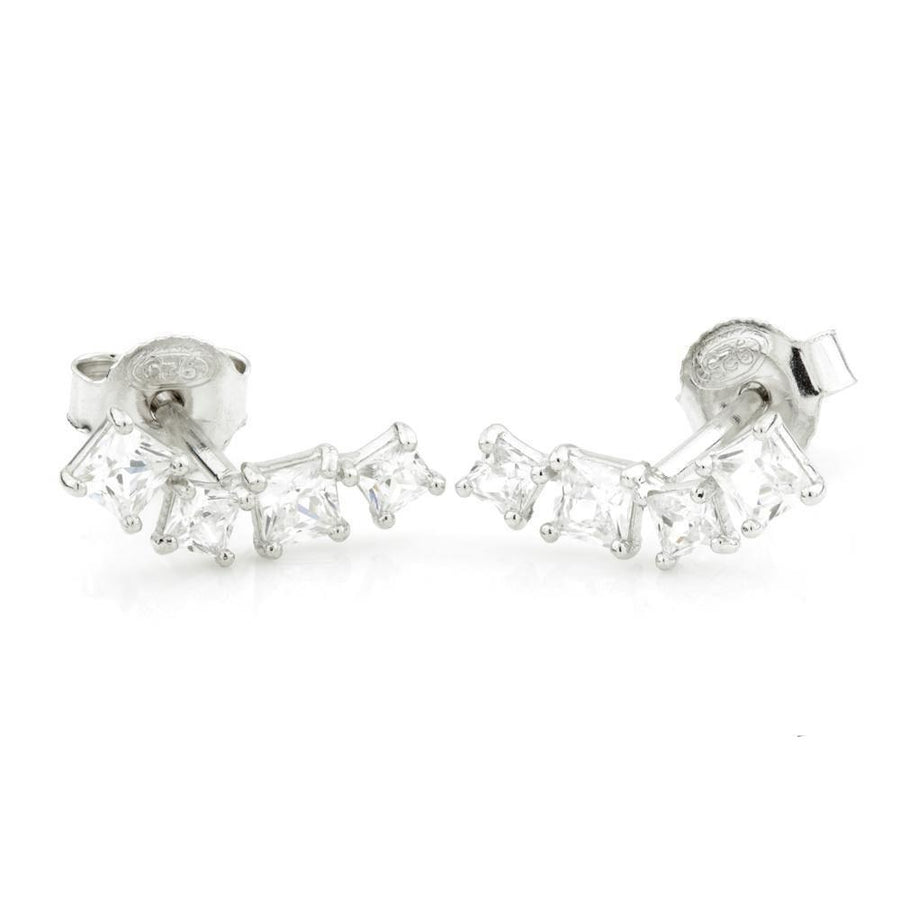 Sterling Silver Multi Gem Curved Ear Climber Earrings - ZuZu Jewellery
