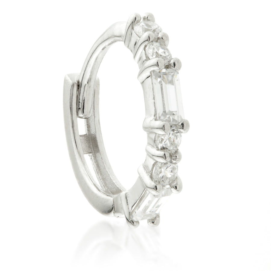 Sterling Silver Baguette Crystal Cartilage Huggie Earrings - ZuZu Jewellery