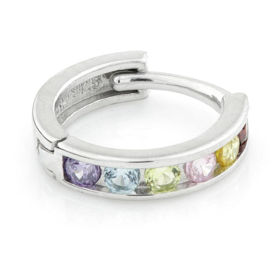 Sterling Silver Small Thin Channel Rainbow Huggie Hoop Earrings - ZuZu Jewellery