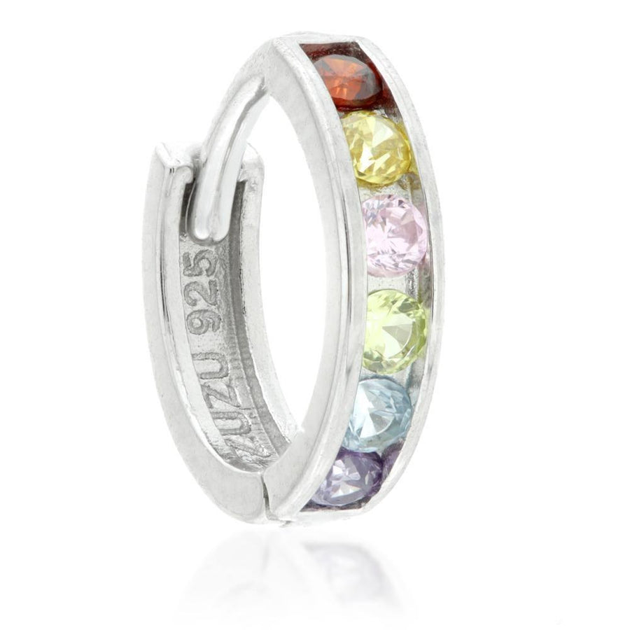Sterling Silver Small Thin Channel Rainbow Huggie Hoop Earrings - ZuZu Jewellery