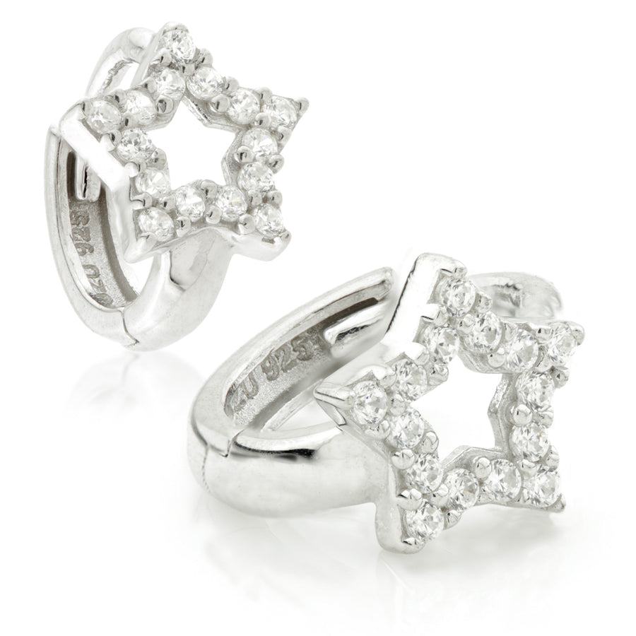 Sterling Silver Mini Crystal Open Star Huggie Earrings - ZuZu Jewellery