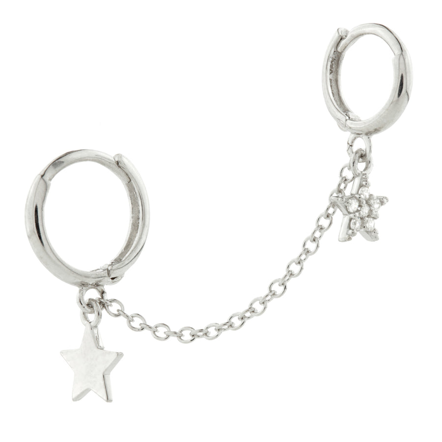 Sterling Silver Double Piercing Star Huggie Hoop Earring - ZuZu Jewellery