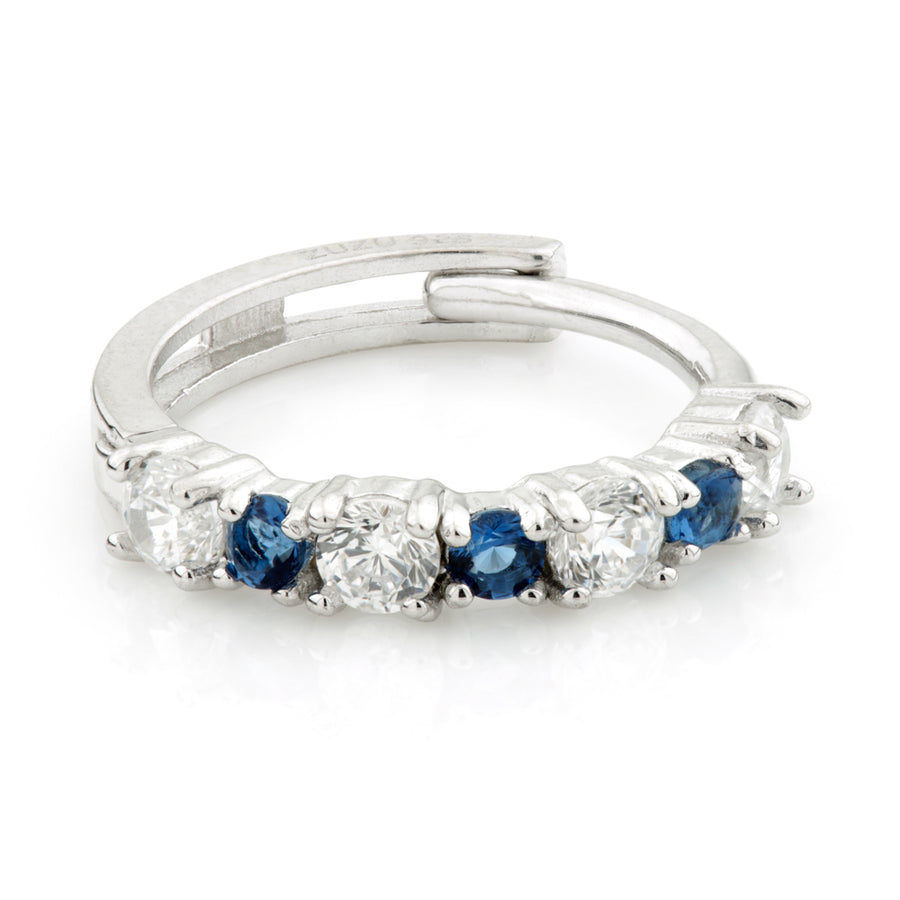 Sterling Silver CZ & Sapphire Blue Cartilage Huggie Hoop Earrings - ZuZu Jewellery