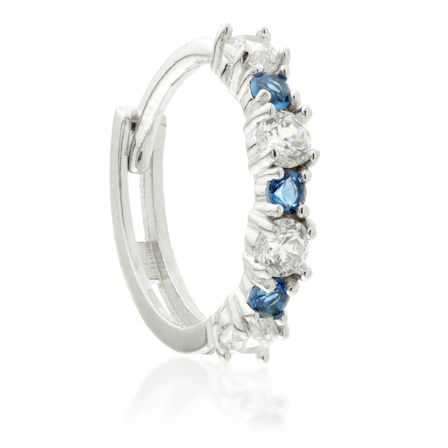 Sterling Silver CZ & Sapphire Blue Cartilage Huggie Hoop Earrings - ZuZu Jewellery