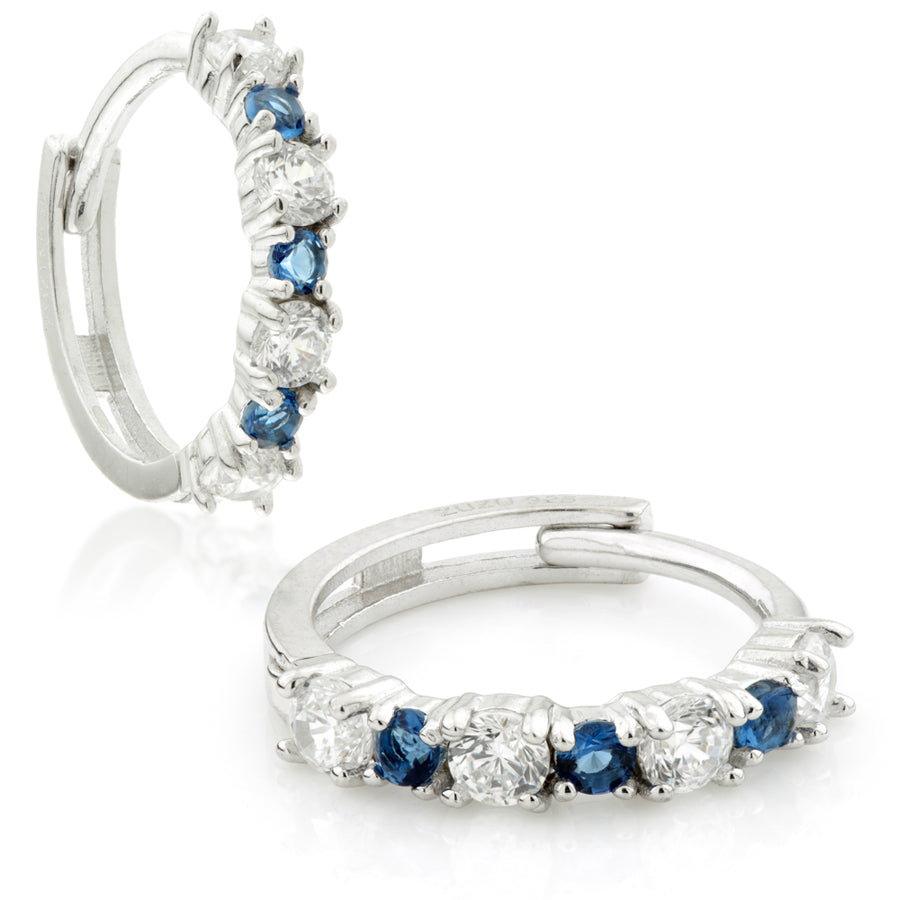 Sterling Silver CZ & Sapphire Blue Cartilage Huggie Hoop Earrings - ZuZu Jewellery