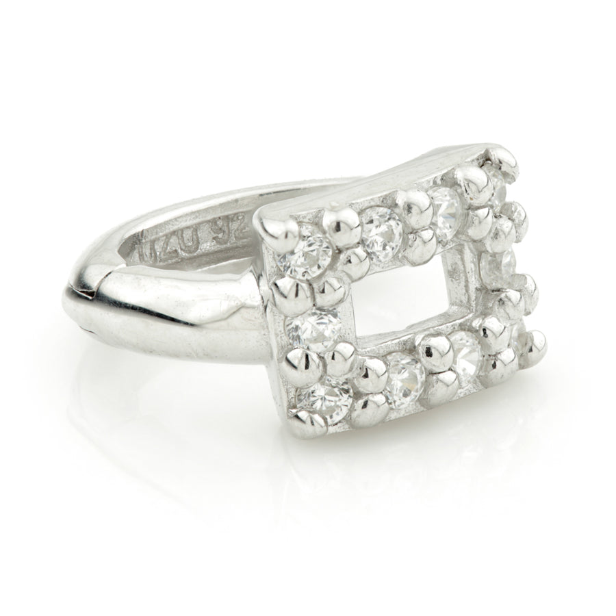 Sterling Silver Pavé Crystal Open Rectangle Huggie Earrings - ZuZu Jewellery