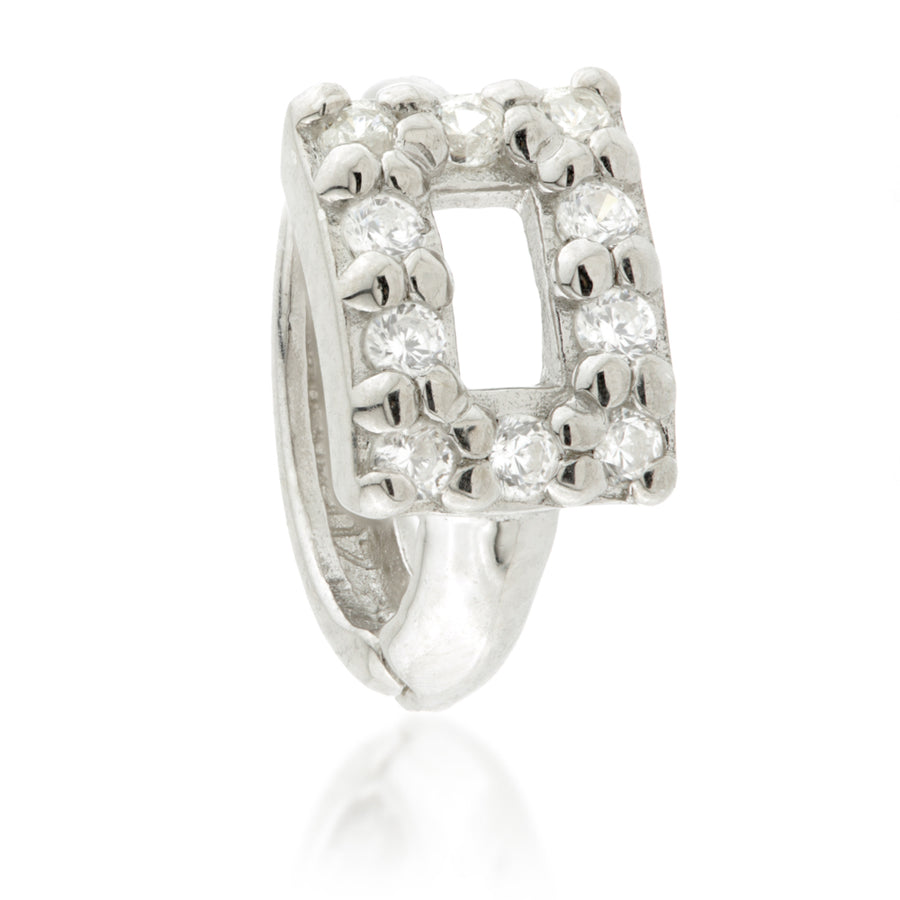 Sterling Silver Pavé Crystal Open Rectangle Huggie Earrings - ZuZu Jewellery