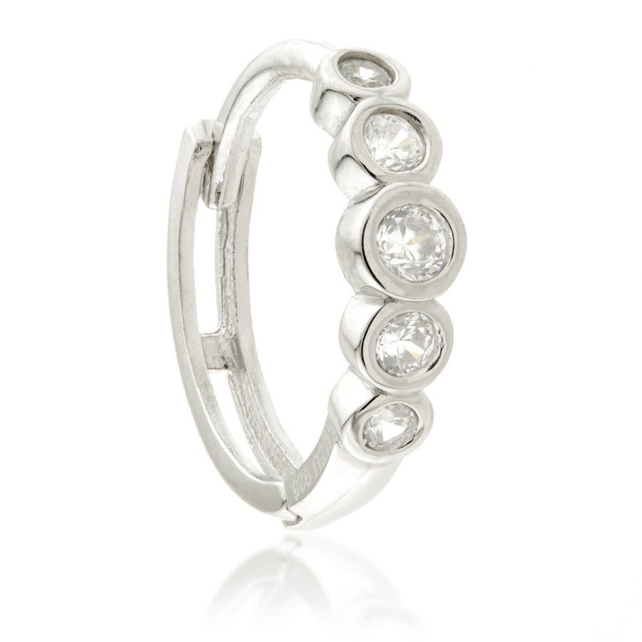 Sterling Silver Graduated Crystal Cartilage Huggie Hoop Earrings - ZuZu Jewellery
