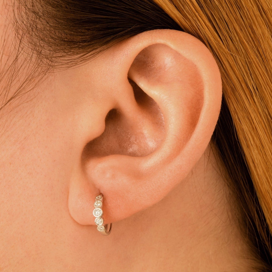 Sterling Silver Graduated Crystal Cartilage Huggie Hoop Earrings