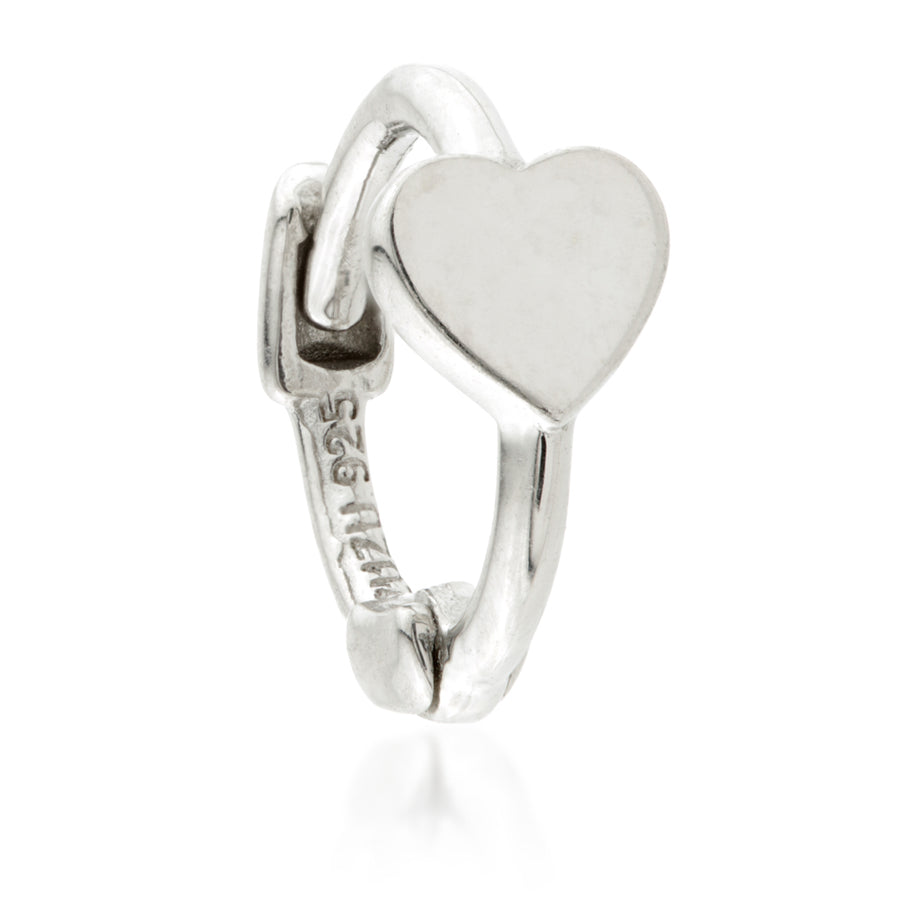 Sterling Silver Heart Disc Tiny Cartilage Hoop Huggie Earrings - ZuZu Jewellery