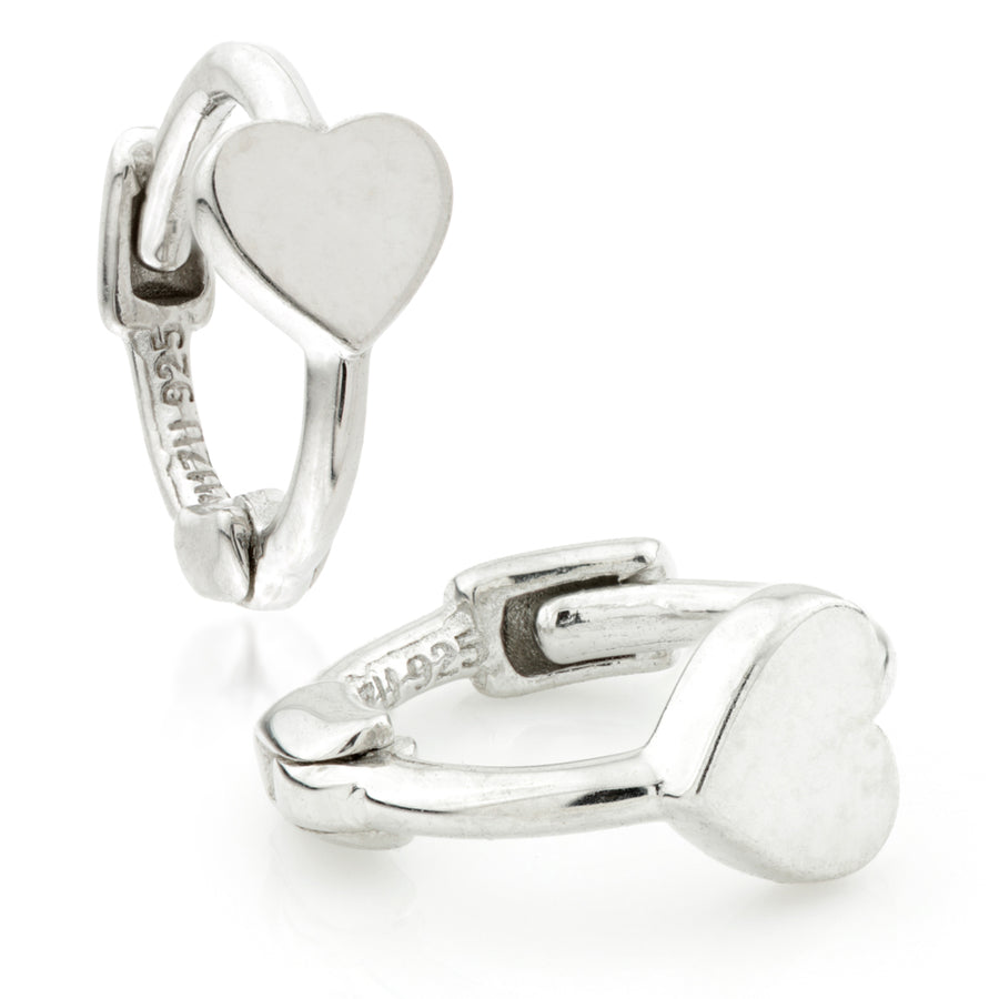 Sterling Silver Heart Disc Tiny Cartilage Hoop Huggie Earrings - ZuZu Jewellery