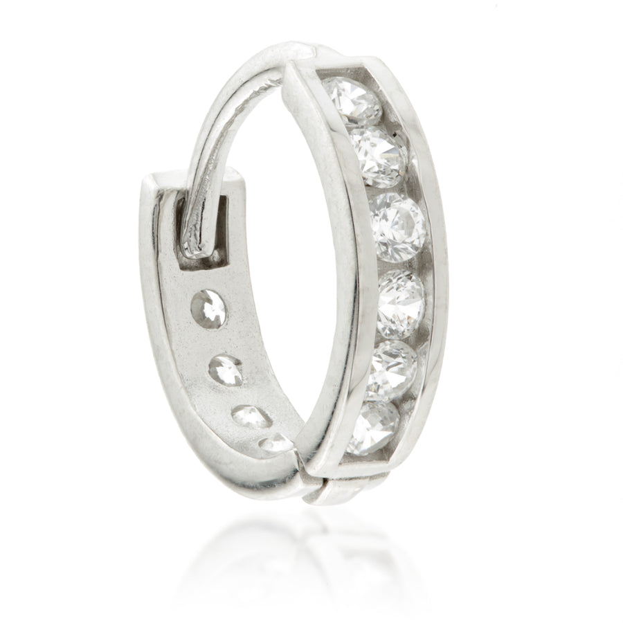Sterling Silver Channel Crystal Cartilage Huggie Hoop Earrings - ZuZu Jewellery