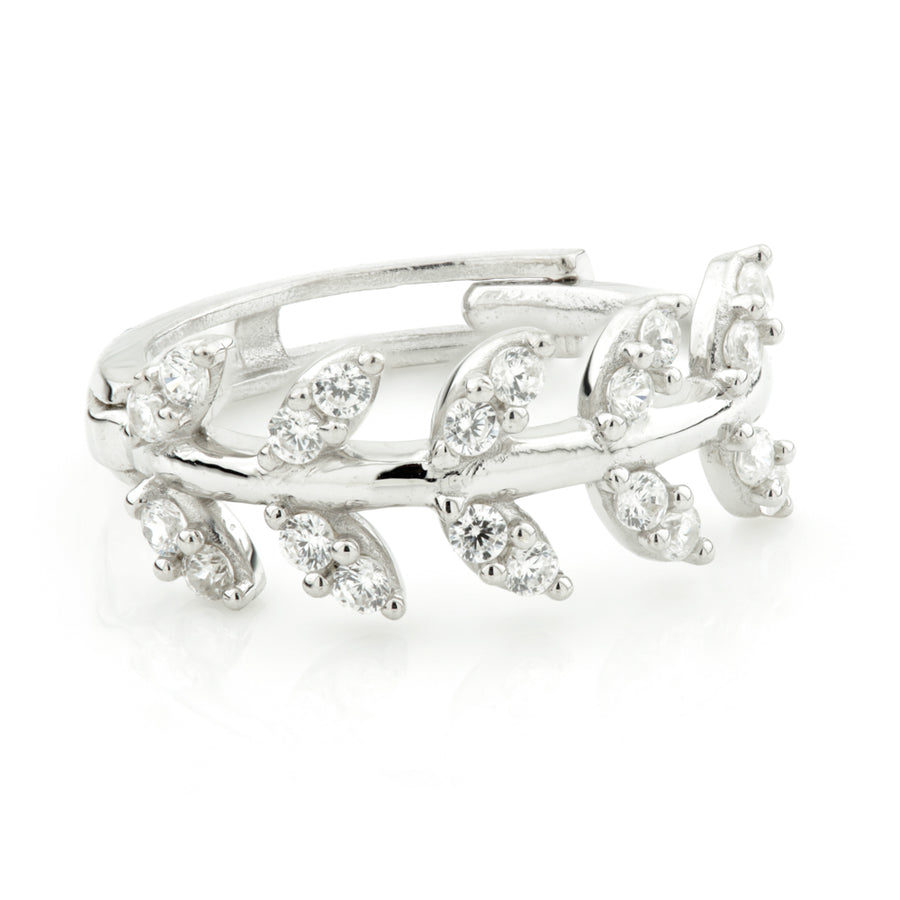 Sterling Silver Crystal Leaf Gem Huggie Hoop Earrings - ZuZu Jewellery