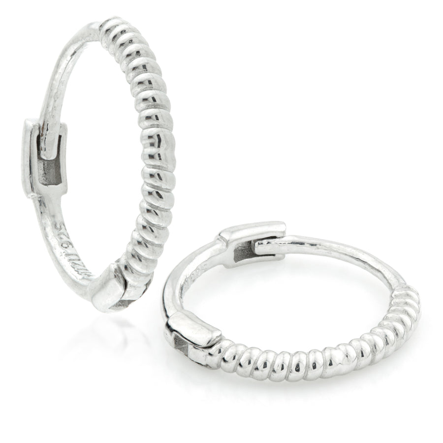 Sterling Silver Twist Patterned Hoop Huggie Earrings - ZuZu Jewellery