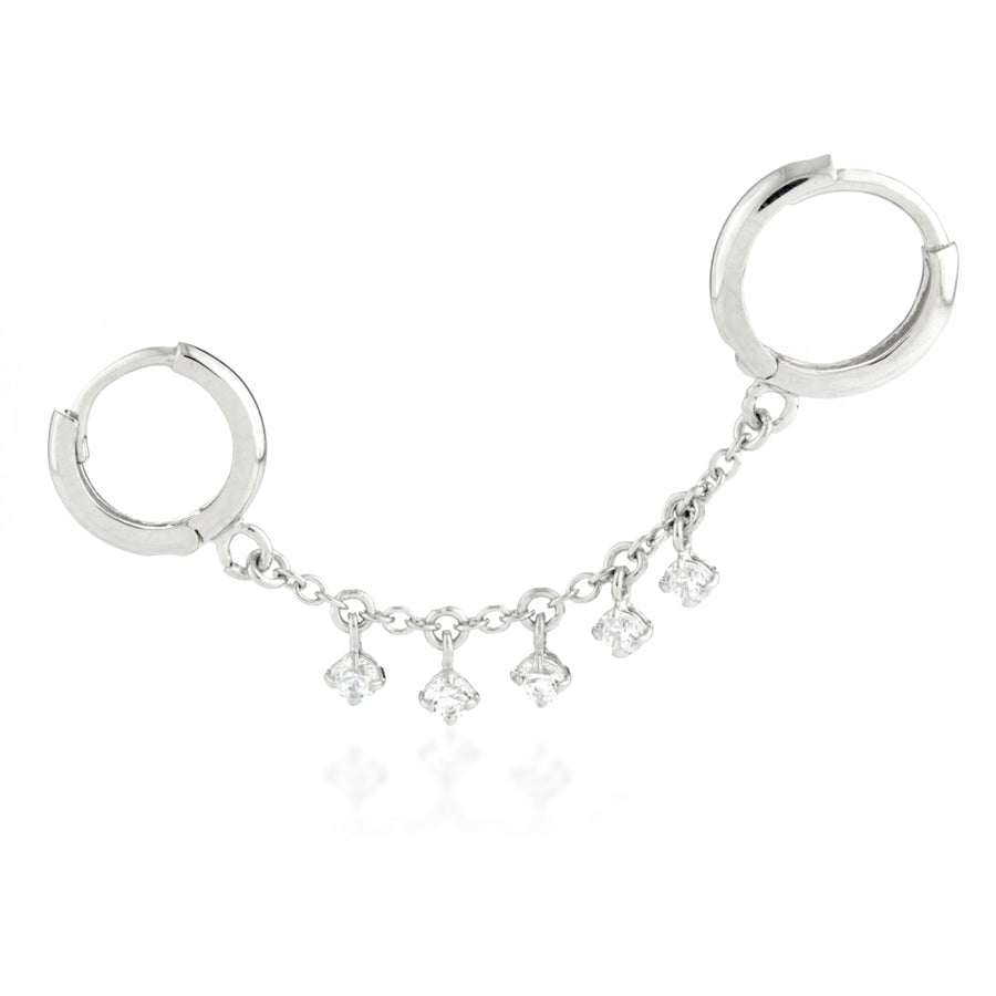 Sterling Silver Double Piercing Hanging Gem Huggie Earring - ZuZu Jewellery