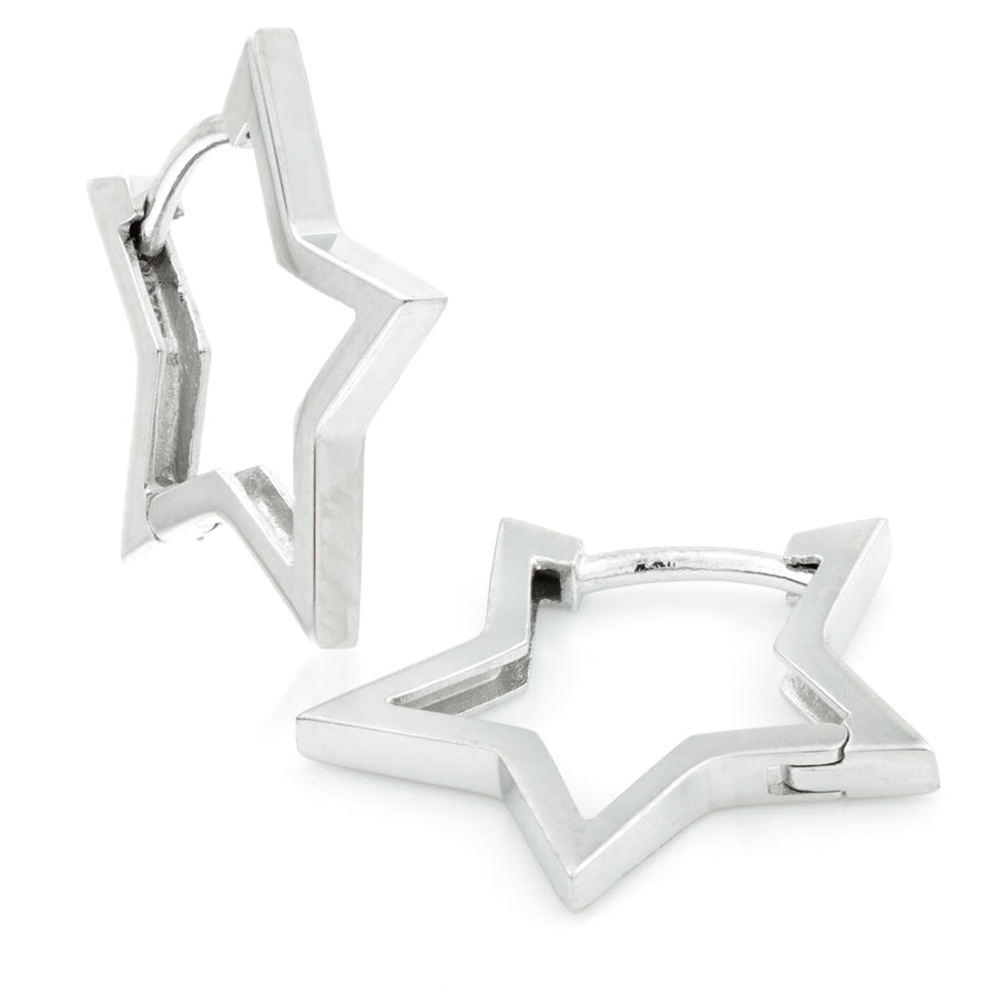 Sterling Silver Large Open Star Earrings - ZuZu Jewellery