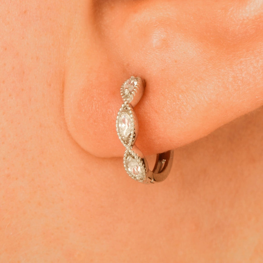 Sterling Silver Milgrain Marquise CZ Hoop Earrings