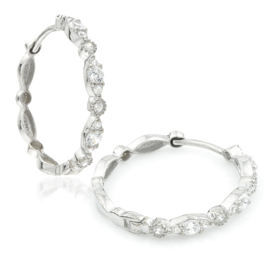 Sterling Silver CZ 15mm Hoop Earrings - ZuZu Jewellery