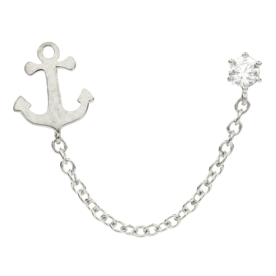 Silver Crystal & Anchor Chain Linked Double Earring - ZuZu Jewellery