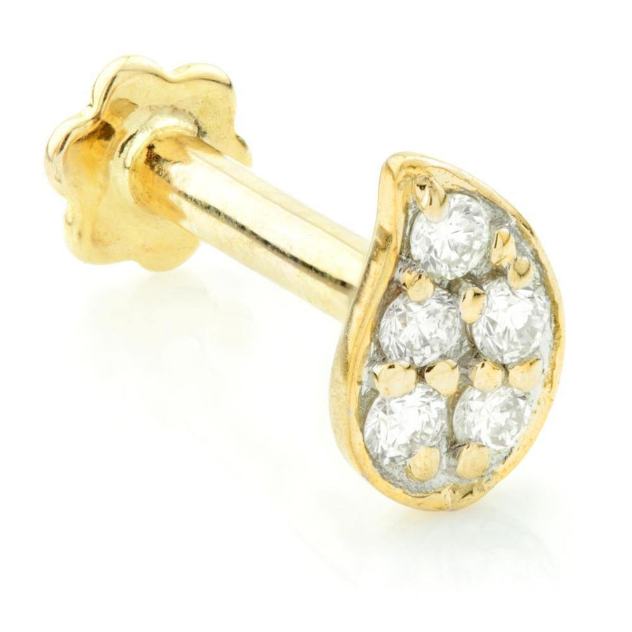 Diamond Tear Solid Gold Cartilage Tragus / Shen Men Labret Bar - ZuZu Jewellery