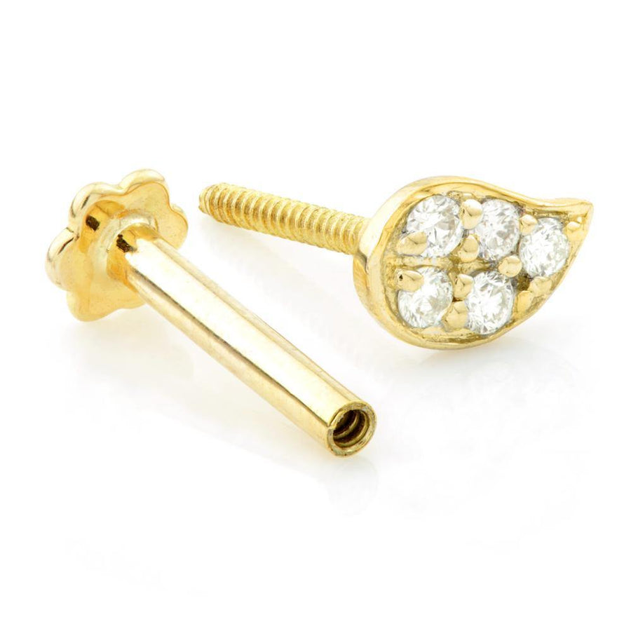 Diamond Tear Solid Gold Cartilage Tragus / Shen Men Labret Bar - ZuZu Jewellery