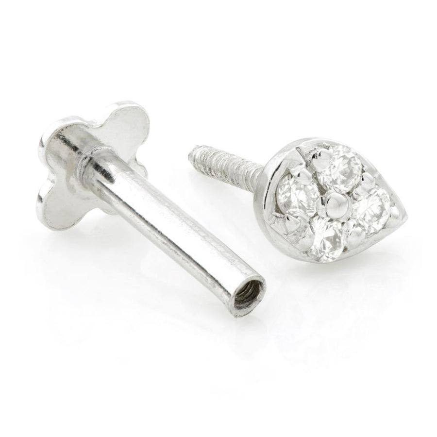 Diamond Oval Solid Gold Cartilage Tragus / Shen Men Labret Bar - ZuZu Jewellery