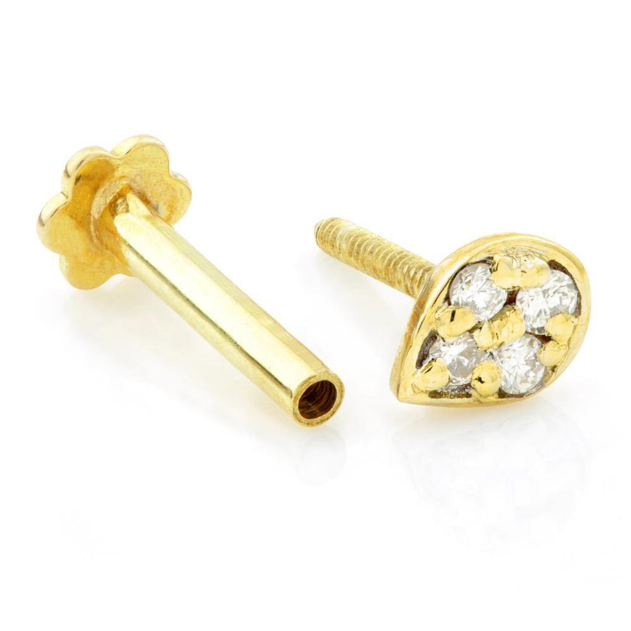 Diamond Oval Solid Gold Cartilage Tragus / Shen Men Labret Bar - ZuZu Jewellery