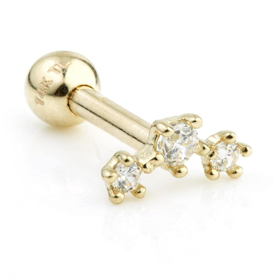 9ct Gold Three Gem Cartilage Bar - ZuZu Jewellery