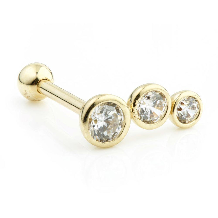 9ct Yellow Gold Triple Gem Cartilage Bar Earring - ZuZu Jewellery