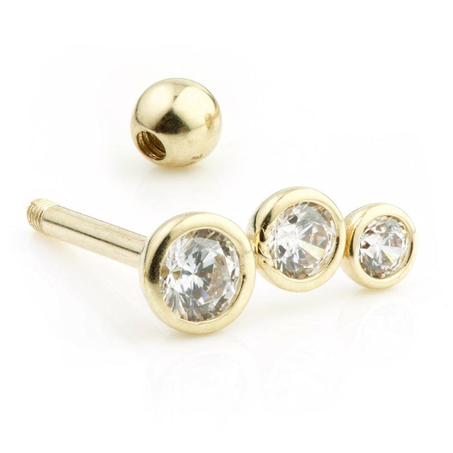 9ct Yellow Gold Triple Gem Cartilage Bar Earring - ZuZu Jewellery