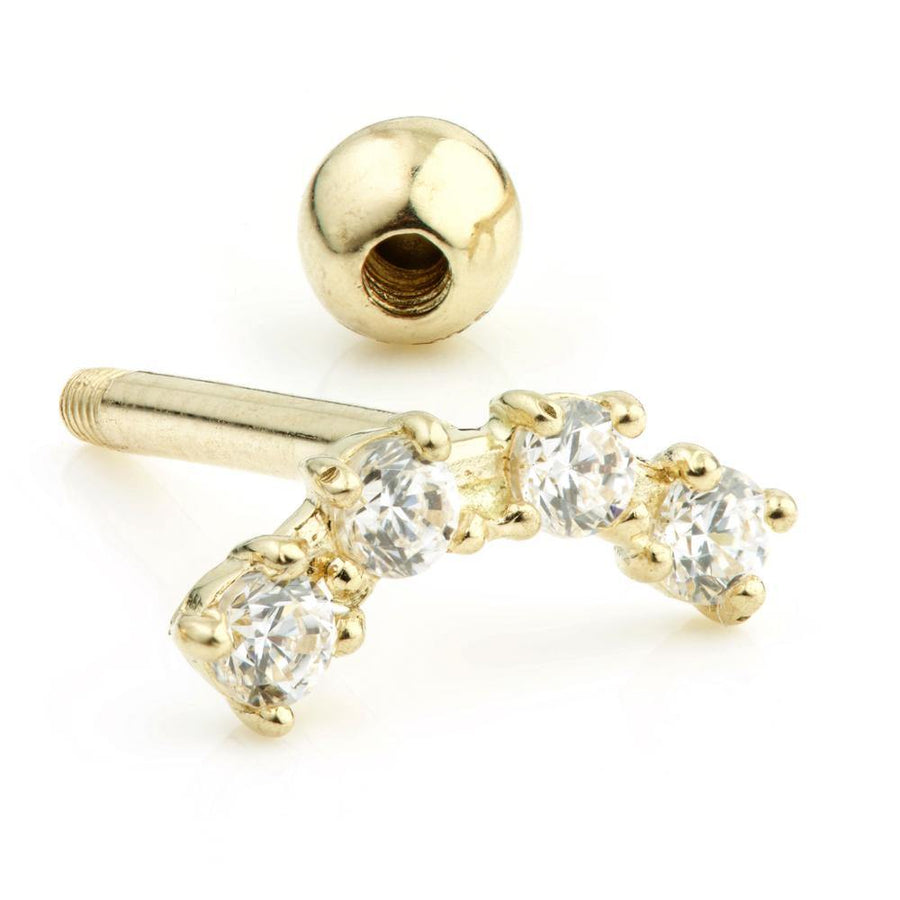 9ct Yellow Gold Curved Crystal Cartilage Bar Earring - ZuZu Jewellery