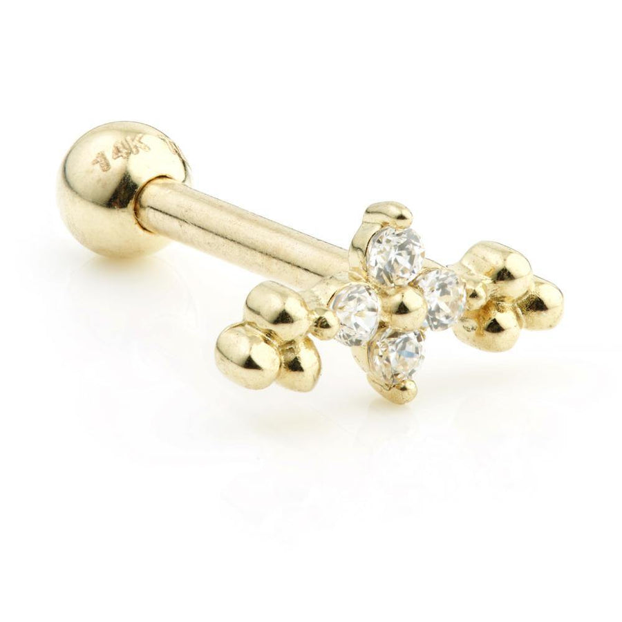 9ct Yellow Gold Crystal Flower Cartilage Bar Earring - ZuZu Jewellery