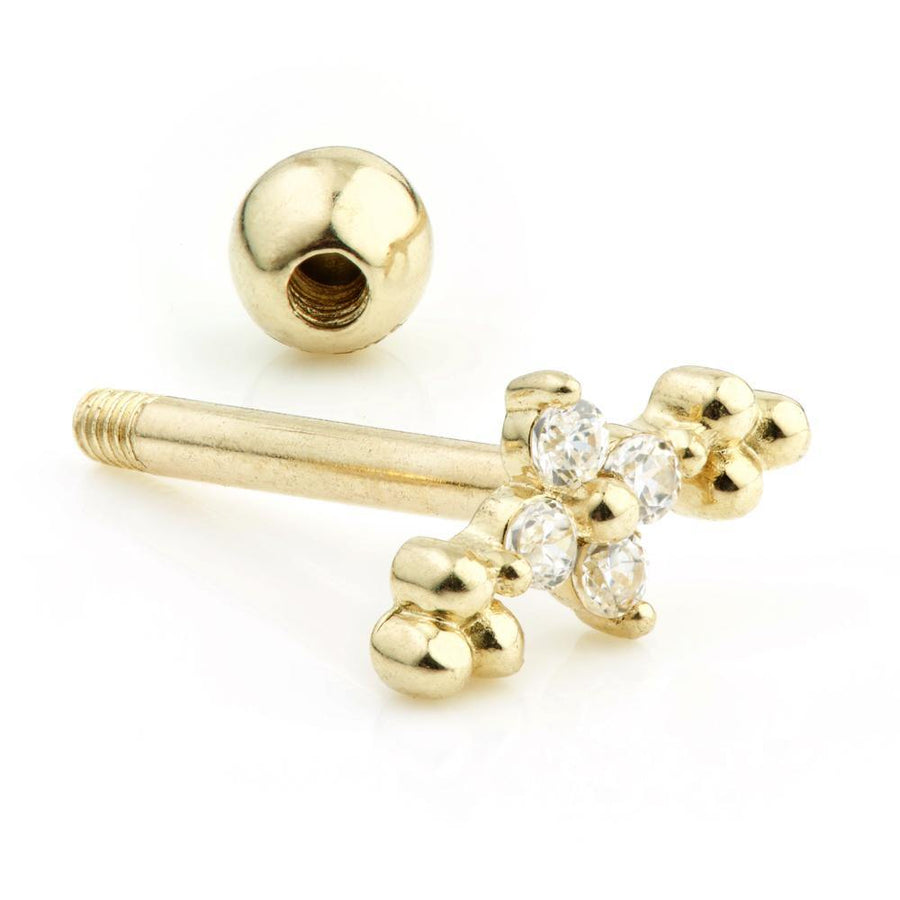 9ct Yellow Gold Crystal Flower Cartilage Bar Earring - ZuZu Jewellery