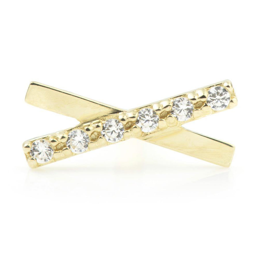 9ct Gold Crystal Bar Cross Cartilage Bar - ZuZu Jewellery