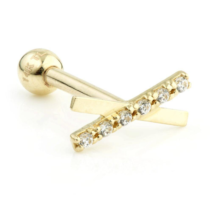 9ct Gold Crystal Bar Cross Cartilage Bar - ZuZu Jewellery