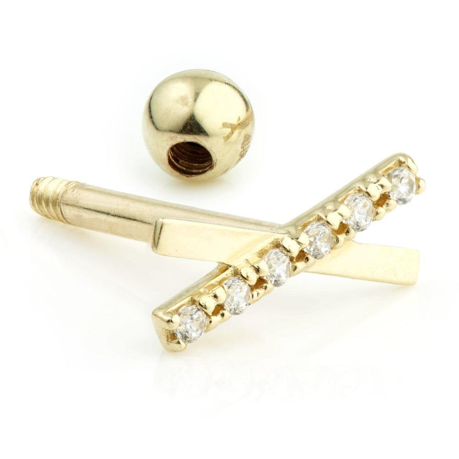 9ct Gold Crystal Bar Cross Cartilage Bar - ZuZu Jewellery