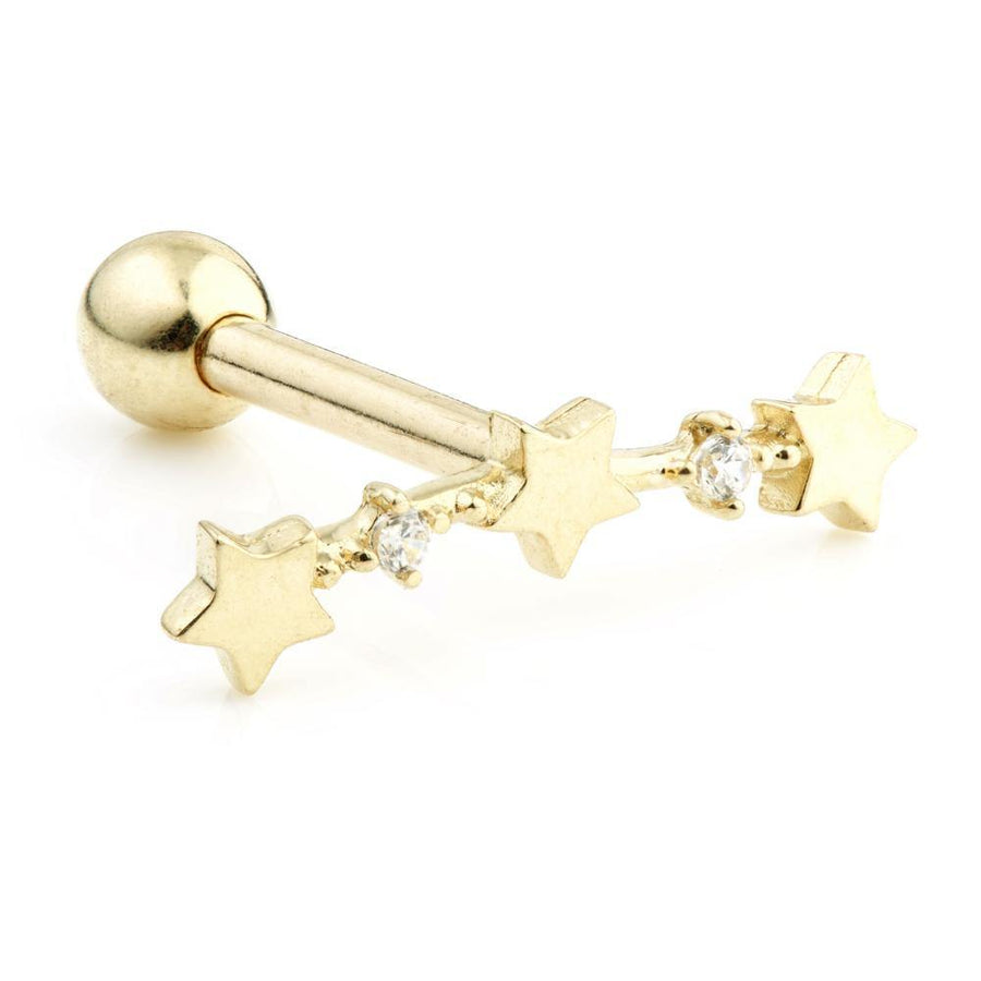 9ct Gold Curved Stars & Gem Cartilage Bar - ZuZu Jewellery