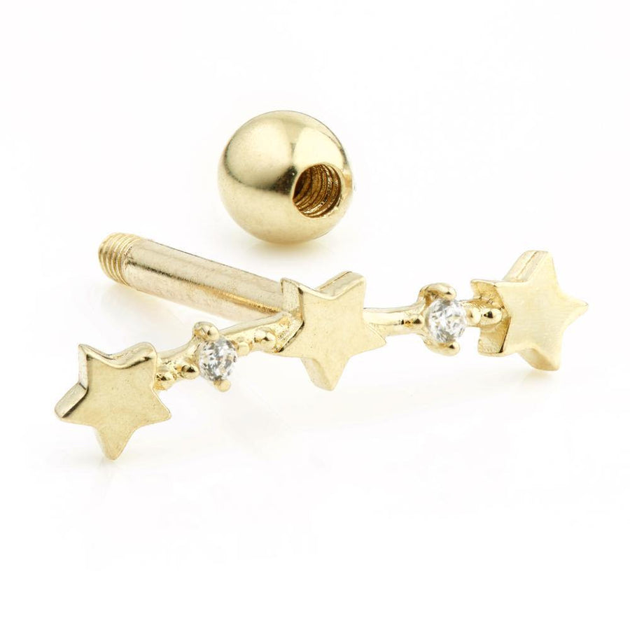 9ct Gold Curved Stars & Gem Cartilage Bar - ZuZu Jewellery