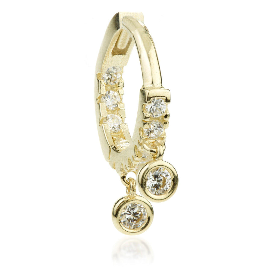 9ct Gold Crystal Double Charm Hoop Earring - ZuZu Jewellery