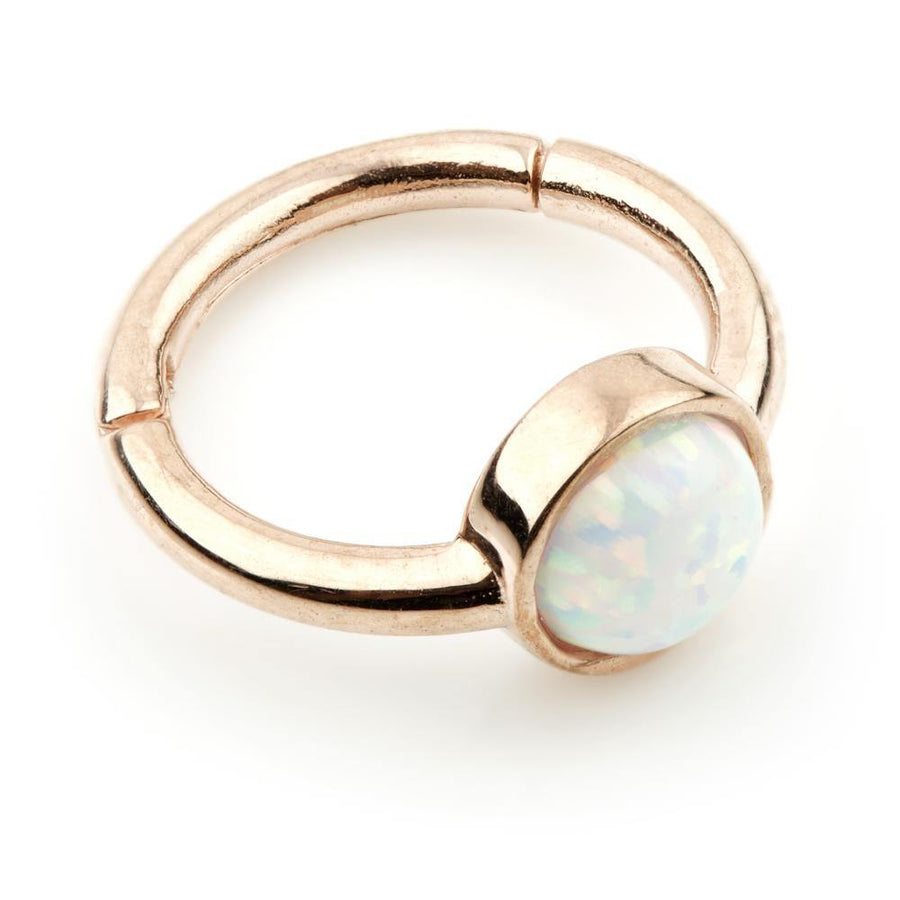 9ct Gold Hinge Ring with Round Opal (1.2mm)