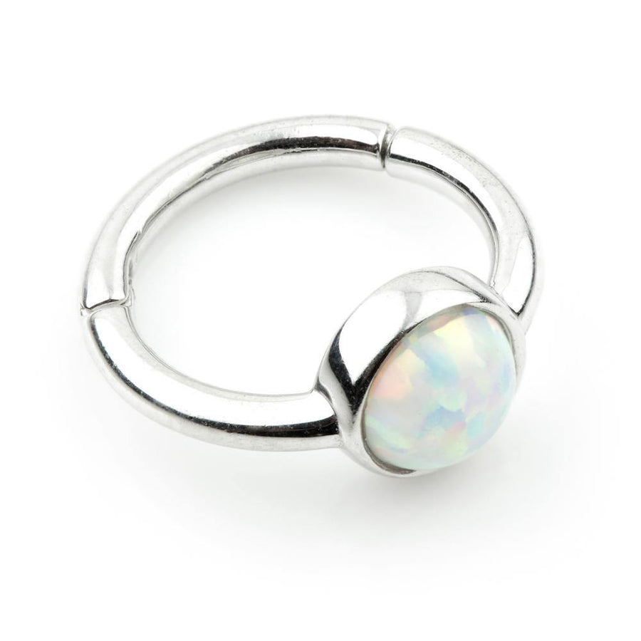 9ct Gold Hinge Ring with Round Opal (1.2mm)