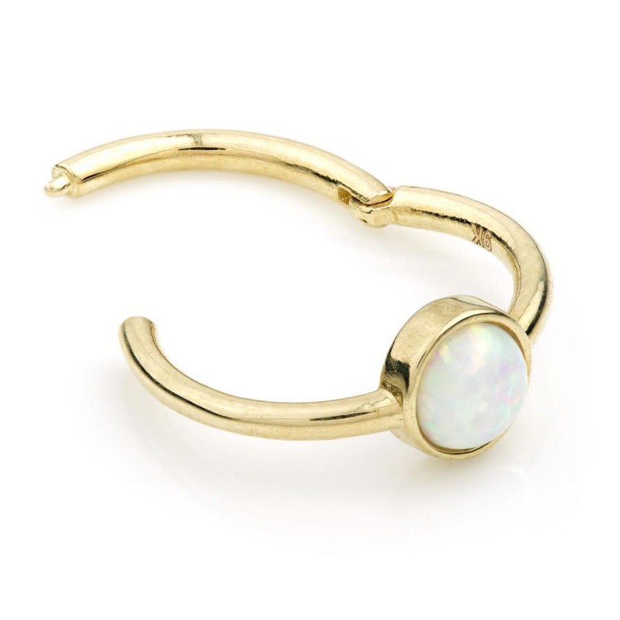 9ct Gold Hinge Ring with Round Opal (1.2mm) - ZuZu Jewellery
