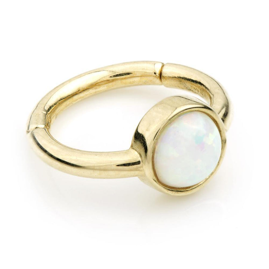 9ct Gold Hinge Ring with Round Opal (1.2mm) - ZuZu Jewellery