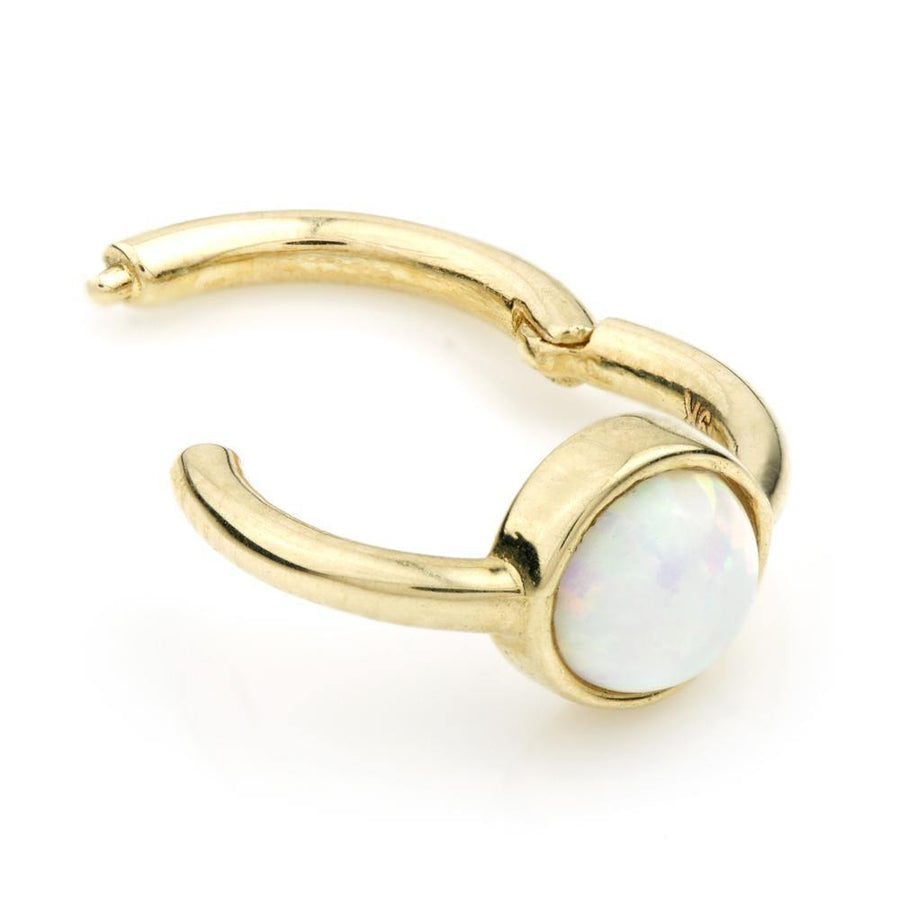 9ct Gold Hinge Ring with Round Opal (1.2mm) - ZuZu Jewellery