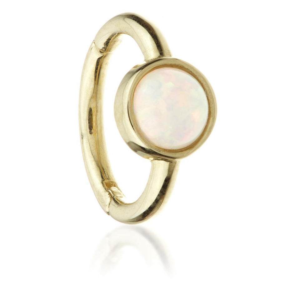 9ct Gold Hinge Ring with Round Opal (1.2mm) - ZuZu Jewellery