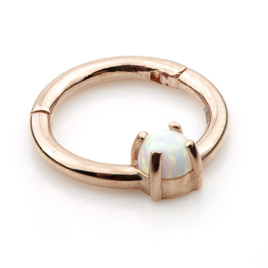 9ct Rose Gold 8mm Hinge Ring with Opal (1.2mm) - ZuZu Jewellery